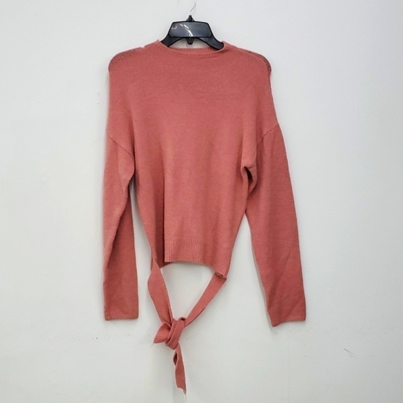 WAYF Pink Mock Neck Tie Front Pullover Sweater Medium - Picture 2 of 6